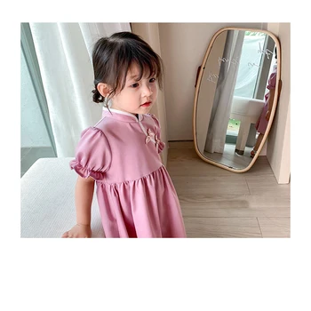 Ružová Cheongsam Vek Pre 2 - 8 Rokov, Baby, Dievčatá 2021 Čínsky Nový Rokov Qipao 2021 Nové Detské Letné Vintage Šaty Deti Frocks