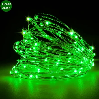 LED Reťazec svetlo Medený Drôt Zelený 10M 33FT Víla Garland Domov Vianoce Svadobné Party Dekorácie na batériový Nepremokavé