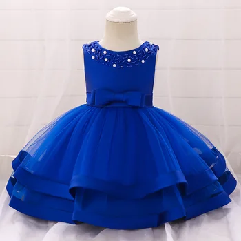 2019 Nových Sietí Priadza, Aby Perličiek Bez Rukávov Svadobné Šaty Princezná Šaty Formálne Šaty Flower Girl Dress Maloobchod Deti Oblečenie