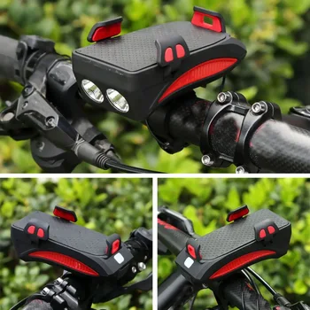 Multi-funkcia 4 v 1 MTB Bicyklov Svetla USB Nabíjateľné LED Bike Vedúci svetlo Cyklistické Roh Držiaka Telefónu Powerbank Cyklistické Predné Svetlo