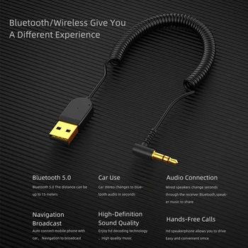 3,5 MM Jack, USB, Bluetooth, Aux Adaptér Bluetooth V5.0 Prijímač Audio Vysielač Dongle Kábel pre Auto Reproduktor, Slúchadlá Hlasnejšie