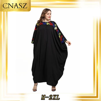Marocký Kaftan Pohodlné Módne Vyšívané Čierne Dlhé Rukávy Abaya Femme Kolo Krku Moslimské Oblečenie Pre Voľný Čas
