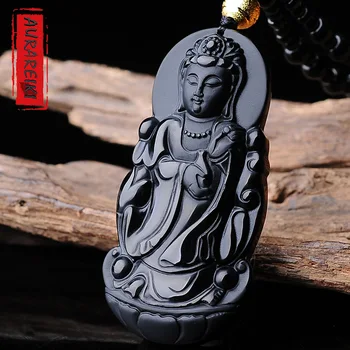 Pôvodné Prírodné Obsidian Avalokiteśvara Prívesok Čínsky Budhistický Mier Talizman Náhrdelník Etnický Štýl, Šarm, Šperky, Dekorácie