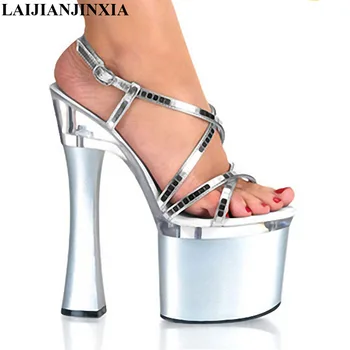 LAIJIANJINXIA Strieborné Sandále 18 CM Sexy Super Vysokým Podpätkom Platformy Pól Tanec / Performance / Star / Model Topánky, Svadobné Topánky