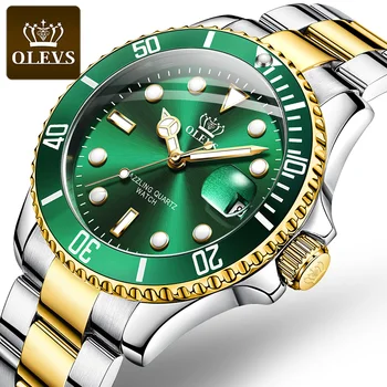 OLEVS Mens Zelený Svetelný Hodinky Luxusné Módne Nepremokavé Quartz Športové Náramkové hodinky Darček