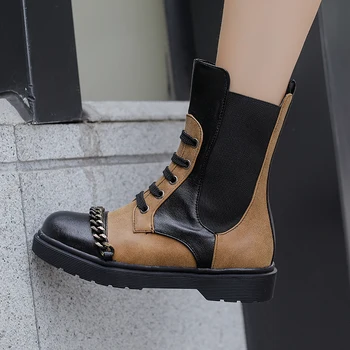 SIMLOVEYO Členková obuv pre ženy Kolo prst Nízkom podpätku kožené Punk gotický Elastické topánky na Zips, Veľký, veľkosť 43 Botas feminino B1470