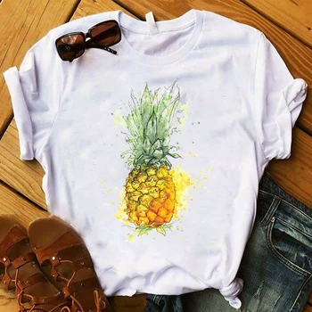 2020 Hot Predaj Módnych ovocie, banány, ananás, Dizajn Žien Tvorivé Vytlačené T-shirt Krátkym Rukávom ženy Zábavné Topy Lumbálna Bežné Čaj