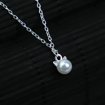 Nové Módne Simulované White Pearl Prívesok Náhrdelníky Pre Ženy Krásna Mačka Uši Tvar Náhrdelníky Pre Dievčatá Roztomilý Šperky JN0166