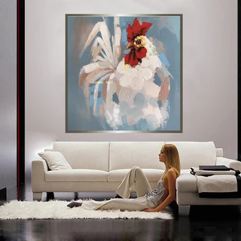 Maľovanie nôž maľovanie červený kohút olejomaľba roztomilý zvieratá biely kohút výzdobu miestnosti, spálňa home office hala