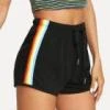 Letné Kórejský Street Style Ženy Rainbow Tlače Šport Elastické Krátke Nohavice Hot Predaj Pláž Nosiť Vysoký Pás Čierne Šortky Pre Ženy
