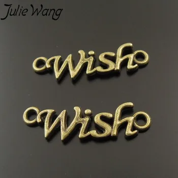 Julie Wang 60pcs/pack Dávnych Modrá Zliatiny Zinku Konektor Písmená Požehnanie Symbolizuje Krásny Život 