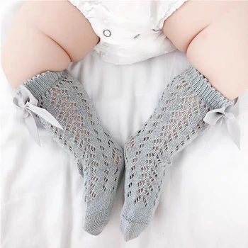 2020 jeseň baby ponožky Dievčatá Kolená Vysoké Ponožky S Royal luk španielskom štýle Batoľatá Trubice Ponožky Deti Duté Sa Ponožka Dieťa Socken