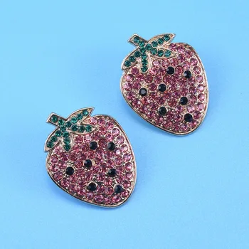 Kórea Ovocie Vyhlásenie Drop Handmade Náušnice Červené Ružové Crystal Dlho ovocie Jahody Drop Náušnice