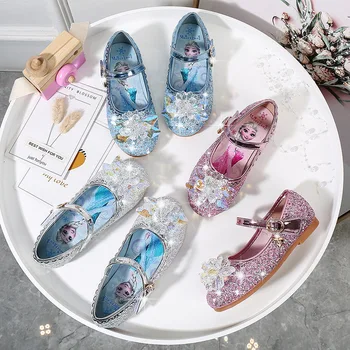Dievčatá Disney princezná obuv jeseň nový detí Elsa mrazené ploché topánky dieťa crystal protišmyková obuv