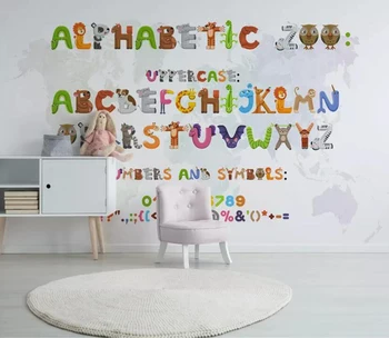 Dekoratívne tapety Cartoon zvierat abecedy deti miestnosti v pozadí na stenu
