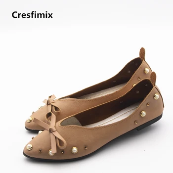 Cresfimix ženy roztomilý pu kožené ploché topánky zapatos de mujer žena bežné mäkké nit bytov pani jar & leto sklzu na topánky