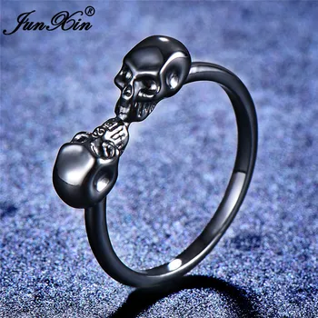 JUNXIN Hip-Hop Muž Žena Čierny Lebkový Krúžok Módny Zlata Plné Šperkov Vintage Snubné Prstene Pre Mužov A Ženy