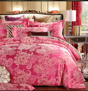 Luxusná posteľná bielizeň Nastaviť Nový Dizajn Satin a Bavlnená posteľná bielizeň Sady Posteľ List Žakárové posteľná bielizeň Sady Perinu Červená Modrá Zlatá