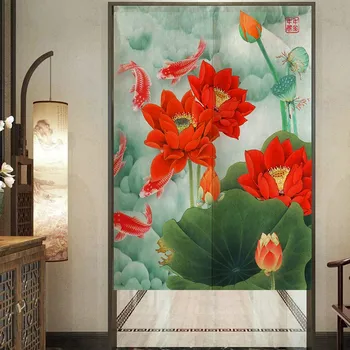 Čínsky-Style Lotus Dvere Záves Oblasť Opony Dekoratívne Spálňa Opony Montáž Izba Spálňa Kúpeľňa Opony