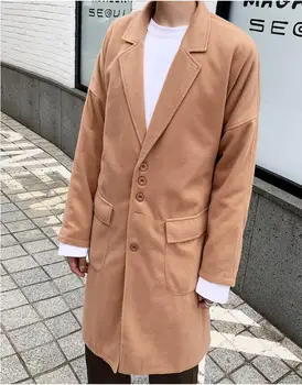 Vlnené zákopy srsti pánske dlhé, podkolienok kabát bežné teplé všestranný kórejský bunda farbou