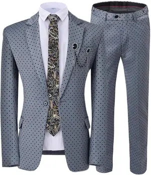 2020 Nový 2 Kusy Mužov je Svadobný Oblek Postupne Vytlačené Slim Fit Zárez Klope Tuxedos Sivá (Sako+Nohavice)