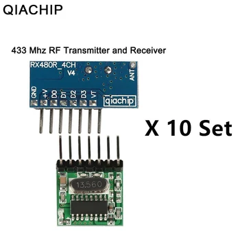 QIACHIP 10 Nastaviť 433Mhz Bezdrôtový Prijímač Vysielač Diaľkového Ovládania Učenie Kód 1527 Dekodér Modul 4 CH výstup Vzdelávania Tlačidlo