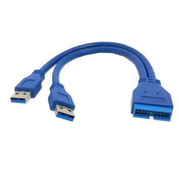2 Porty USB 3.0 Mužov 20kolíkový Hlavičky Interné Externé Predlžovací Kábel 0,2 M