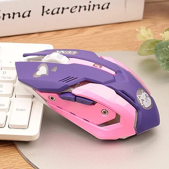 USB Bezdrôtový Hry Myš Ružová Počítač Professional E-sports Myši 2400DPI Farebný Podsvietený Tichý Myš pre Lol Údaje Notebook Pc