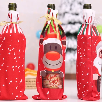 6 Ks Vianočné Víno Tašky, Opakovane Vianočné Fľaša Vína Kryty s 6Pcs Drawstrings, Snehuliak Sobov Santa Vzor