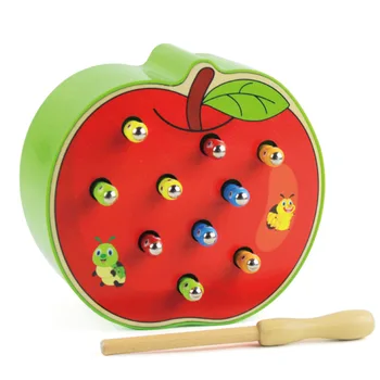 Dieťa Drevené 3D Montessori Hračky Caterpillar Deti Chytiť Červy Zodpovedajúce Puzzle Hry predškolské Vzdelávanie Interaktívna Matematika Hračka