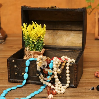 Retro Elegantné Drevené Pirát Šperky skladovací Box So Zámkom, Vintage Pokladom, Kontajner Box Trinket na Drevené Organizátor Domov