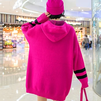 Európska stanica fashion značky cartoon hot vŕtanie s kapucňou sveter ženy hrubé voľné vonkajšie nosenie polovici dĺžky bunda zimná