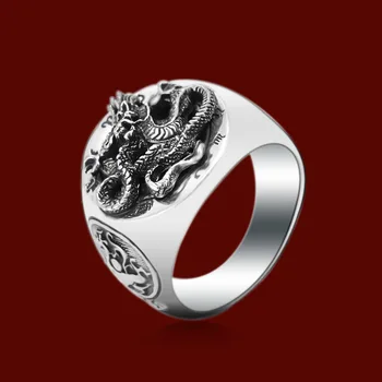 S925 mincový striebro šperky osobnosti trend mužov ručné dragon krúžok