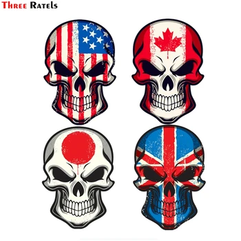 Tri ratels FTC-793# 12x17.4cm Janpanese UK british USA, Kanada národnej vlajky lebky Auto Samolepky na Motocykli Vinyl Odtlačkový