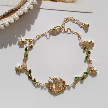Módne dievča Švp zelené lístie mačka náramok sladká princezná štýl šperky jednoduché ženské príslušenstvo