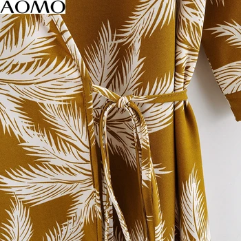 AOMO 2020 módne ženy letné plážové šaty strom tlače krátky rukáv dámske elegantné midi šaty vestidos 1F74A