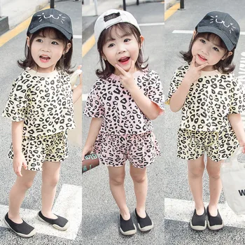Dieťa Dievča Deti Letné Batoľa Leopard Oblečenie Oblečenie, Krátke Sleeve T-shirt Topy+Šortky, Nohavice 2KS Súbor 1-5Y