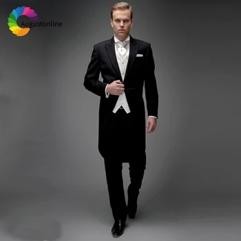 Black taliansky Tailcoat Muži Obleky Formálne Svadby Tuxedos Ženícha Nosenie Slim Fit 3Pieces (Bunda+Nohavice+Vesta) Groomsmen Kostým Homme