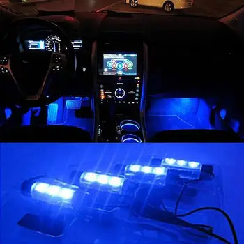 4x Blue 12V Auto Interiérové Dekoratívne Neon Podľa Dash Poschodí 3 LED Svetelné Pásy Lampa