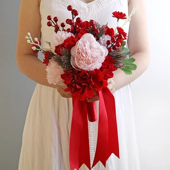 Svadobné Kvety, Svadobné Kytice Holding Pivónia Hodváb Ruže Manželstva Príslušenstvo Fotografie Fotografovanie Rekvizity Družičky Dekorácie