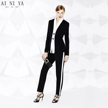 Biela+Čierne Dámske Formálne oblečenie Pantsuits Dámy Pracovného Oblek pre Office Štíhla Žena Office Jednotné Formálne 2 Kus Vyhovuje