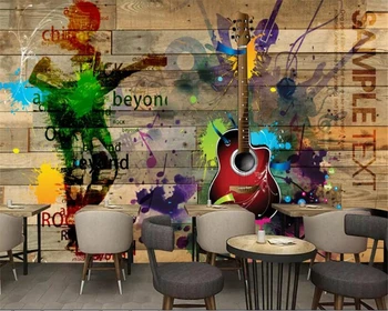 Beibehang 3d tapeta na stenu Retro vintage rockovej hudby, drevené dosky gitara nástenná maľba 3d pozadia na stenu papier peint nástenná maľba 3d