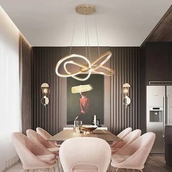 Moderný Lesk Zlata Železo Stmievateľné Led Luster Pre Spálne, Obývacia Jedáleň Kuchyňa Nastaviteľné Nordic Deco Lampa