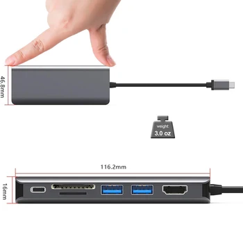 7 v 1 Typ-c-HDMI/USB 3.0 Hub/RJ45/PD/Micro SD/TF Karty, Rýchle Nabíjanie Dock Pre Macbook