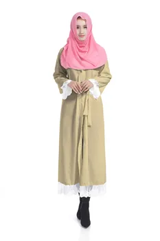 Moslimské čipky abaya cardigan djellaba tureckých žien slim oblečenie dlhá srsť dubaj módne vysokej kvality cardigan outwear s pásom