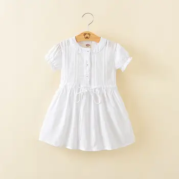 Dievča Biela tlačidlá šaty 2020 Nové Jar leto nové dieťa detí deti bežné šitie šiat