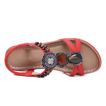 MVVJKE 2019 Lete Ženy Ploché Bohemia Boho Sandále, Topánky Žena Bežné Sandále String Perličiek Etnických Plážové Sandále Plus veľkosť