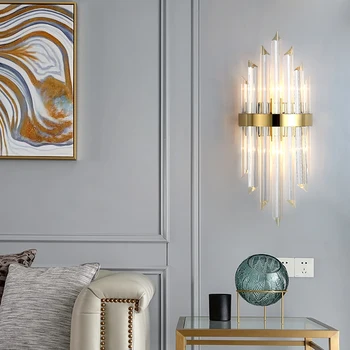 FKL Moderné Crystal Golden Nástenné Svietidlo Nordic obývacia izba, spálňa, nočné lampy, TV joj, steny uličkou Interiérové svietidlá