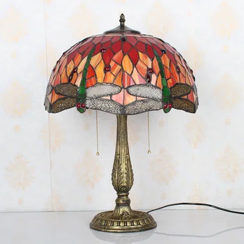 Tiffany stolná Lampa 16-Palcové Klasické Európske Barokové vitráže spálňa Nočná Lampa E27 110-240V