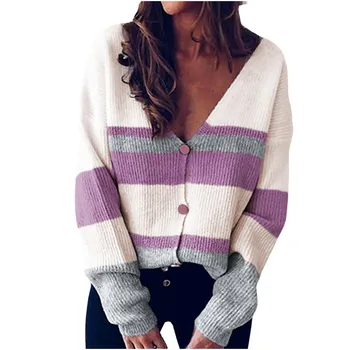 SAGACE Dámy pletený sveter tvaru šitie tlačidlo pulóver prekladané pletený sveter top, módne jeseň a v zime teplá bunda